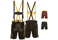 German Wear Trachtenlederhose GW720 Dunkelgrün/Khaki/Beige