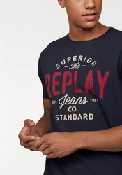 Replay T-Shirt mit Markendruck Dunkelblau/Rot/Dunkelrot/Hellblau