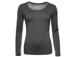 Kaipara Merino Sportswear Langarmshirt Damen Rundhals Slimfit 200 Dunkelgrau/Grau/Schwarz