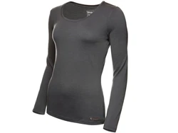 Kaipara Merino Sportswear Langarmshirt Damen Rundhals Slimfit 200 Dunkelgrau/Grau/Schwarz