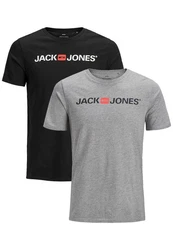 Jack & Jones T-Shirt JJECORP LOGO Print Kurzarm 2-er Stck Pack (3661) Grau/Schwarz (3661)