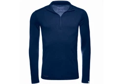 Kaipara Merino Sportswear Langarmshirt Merino Zip-Neck Herren Slimfit 200 Dunkelblau/Blau