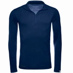 Kaipara Merino Sportswear Langarmshirt Merino Zip-Neck Herren Slimfit 200 Dunkelblau/Blau