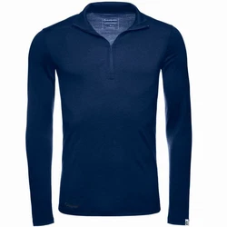 Kaipara Merino Sportswear Langarmshirt Merino Zip-Neck Herren Slimfit 200 Dunkelblau/Blau