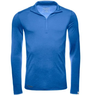 Kaipara Merino Sportswear Langarmshirt Merino Zip-Neck Herren Slimfit 200 Blau/Hellblau