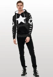 Rusty Neal Kapuzensweatshirt Design Creme/Schwarz/Weiß/Hellblau/Grau