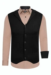 Rusty Neal Langarmhemd und Weste Schwarz/Beige