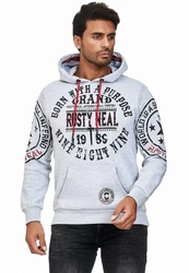 Rusty Neal Kapuzensweatshirt mit Markenprints Grau/Schwarz/Hellgrau