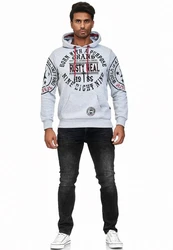 Rusty Neal Kapuzensweatshirt mit Markenprints Grau/Schwarz/Hellgrau