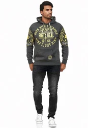 Rusty Neal Kapuzensweatshirt mit Markenprints Schwarz/Gelb/Dunkelgrau