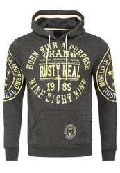 Rusty Neal Kapuzensweatshirt mit Markenprints Schwarz/Gelb/Dunkelgrau