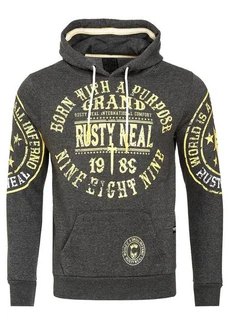 Rusty Neal Kapuzensweatshirt mit Markenprints Schwarz/Gelb/Dunkelgrau Rusty Neal Kapuzensweatshirt mit Markenprints Schwarz/Gelb/Dunkelgrau