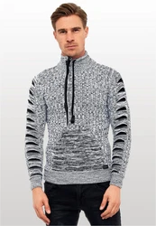 Rusty Neal Strickpullover mit Ausschnitt Schwarz/Hellblau/Orange/Braun