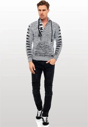 Rusty Neal Strickpullover mit Ausschnitt Schwarz/Hellblau/Orange/Braun