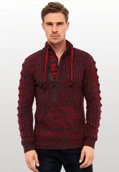 Rusty Neal Strickpullover mit Ausschnitt Dunkelrot/Bordeaux/Rot