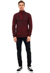 Rusty Neal Strickpullover mit Ausschnitt Dunkelrot/Bordeaux/Rot
