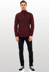 Rusty Neal Strickpullover mit Ausschnitt Dunkelrot/Bordeaux/Rot