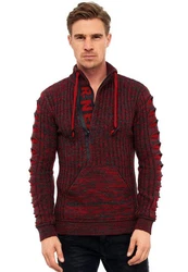 Rusty Neal Strickpullover mit Ausschnitt Dunkelrot/Bordeaux/Rot