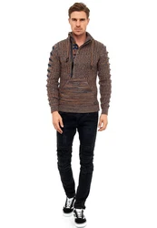 Rusty Neal Strickpullover mit Ausschnitt Khaki/Beige/Braun/Dunkelrot/Orange