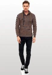 Rusty Neal Strickpullover mit Ausschnitt Khaki/Beige/Braun/Dunkelrot/Orange