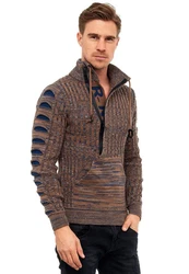 Rusty Neal Strickpullover mit Ausschnitt Khaki/Beige/Braun/Dunkelrot/Orange