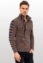 Rusty Neal Strickpullover mit Ausschnitt Khaki/Beige/Braun/Dunkelrot/Orange