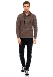 Rusty Neal Strickpullover mit Ausschnitt Khaki/Beige/Braun/Dunkelrot/Orange