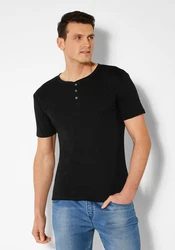 H.I.S T-Shirt mit Knopfleiste Schwarz/Dunkelgrau