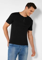 H.I.S T-Shirt mit Knopfleiste Schwarz/Dunkelgrau