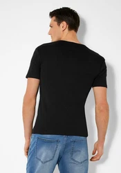H.I.S T-Shirt mit Knopfleiste Schwarz/Dunkelgrau