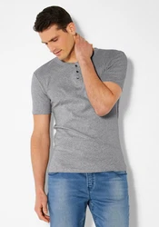 H.I.S T-Shirt mit Knopfleiste Grau/Hellgrau