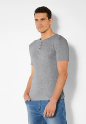 H.I.S T-Shirt mit Knopfleiste Grau/Hellgrau