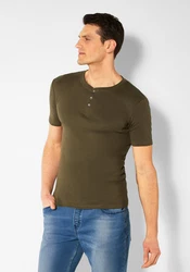 H.I.S T-Shirt mit Knopfleiste Dunkelgrün/Khaki
