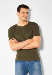 H.I.S T-Shirt mit Knopfleiste Dunkelgrün/Khaki