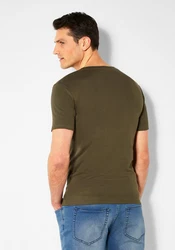 H.I.S T-Shirt mit Knopfleiste Dunkelgrün/Khaki