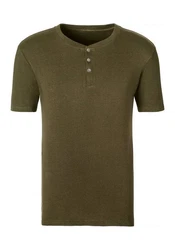 H.I.S T-Shirt mit Knopfleiste Dunkelgrün/Khaki