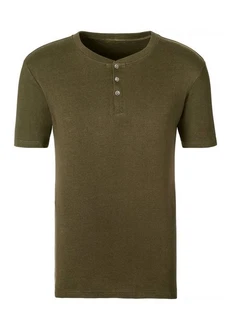 H.I.S T-Shirt mit Knopfleiste Dunkelgrün/Khaki