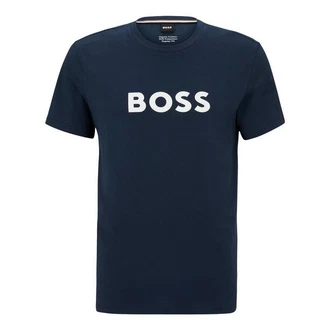 BOSS T-Shirt RN mit Markenprint Dunkelblau/Gold/Braun/Rosa