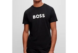 BOSS T-Shirt RN mit Markenprint Schwarz/Rosa/Braun/Gold