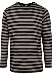 URBAN CLASSICS Langarmshirt Urban Classics Herren Regular Stripe LS Grau/Dunkelgrau/Khaki/Braun