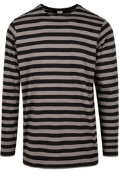 URBAN CLASSICS Langarmshirt Urban Classics Herren Regular Stripe LS Grau/Dunkelgrau/Khaki/Braun