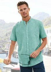 H.I.S Kurzarmhemd Regular Fit Stehkragenhemd Hellblau/Grün/Blau/Türkis