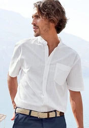 H.I.S Kurzarmhemd Regular Fit Stehkragenhemd Weiß/Creme