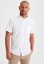 H.I.S Kurzarmhemd Regular Fit Stehkragenhemd Weiß/Creme