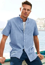 H.I.S Kurzarmhemd Regular Fit Stehkragenhemd 