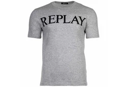 Replay T-Shirt Herren 1/2-Arm Rundhals Logo Blau/Grau