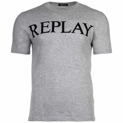 Replay T-Shirt Herren 1/2-Arm Rundhals Logo Blau/Grau
