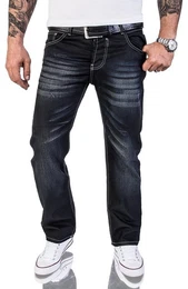 Straight-Jeans Herren Jeans Stonewashed Schwarz RC-2064