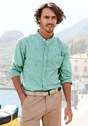 H.I.S Langarmhemd Regular Fit Stehkragenhemd Hellblau/Türkis/Grün