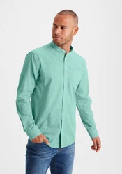 H.I.S Langarmhemd Regular Fit Stehkragenhemd Hellblau/Türkis/Grün